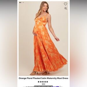 Pink Blush Maternity sz Large Orange Floral Pleated Satin Maternity Maxi Dress